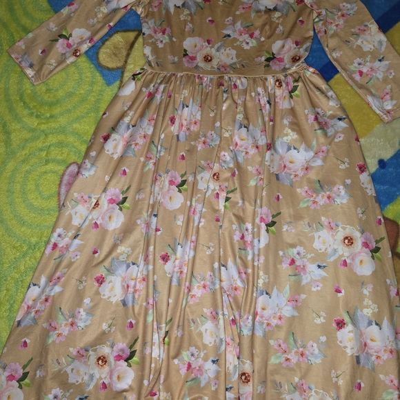 JessaKae Beige Floral Long Sleeve Maxi Dress with Pink Accents - Picture 3 of 8